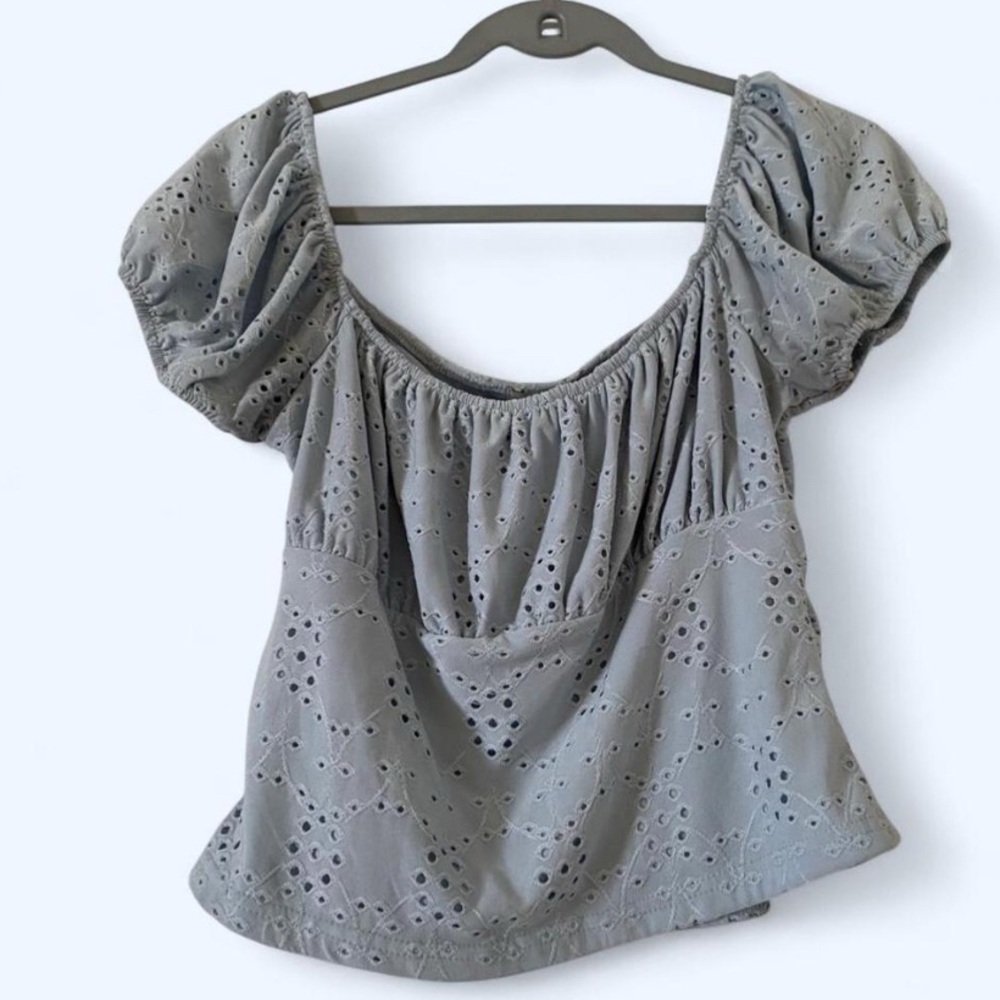 Blue off the shoulder blouse